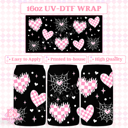 Hearts White and Pink - 16oz Beer Can / Libbey UV-DTF Transfer image 0