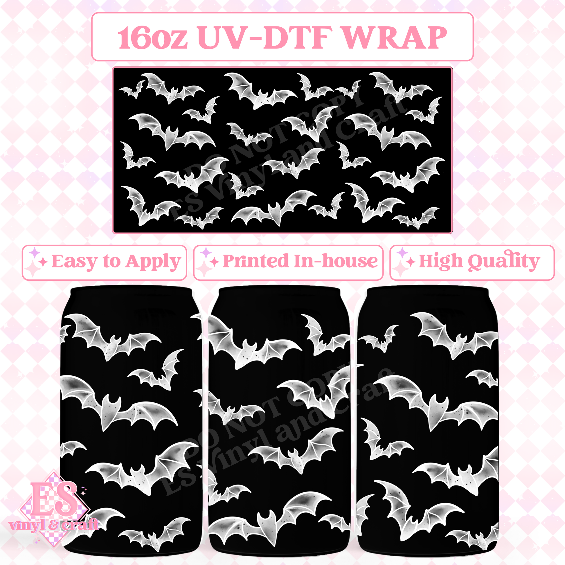 Bats (White) - 16oz Beer Can / Libbey UV-DTF Transfer image 0