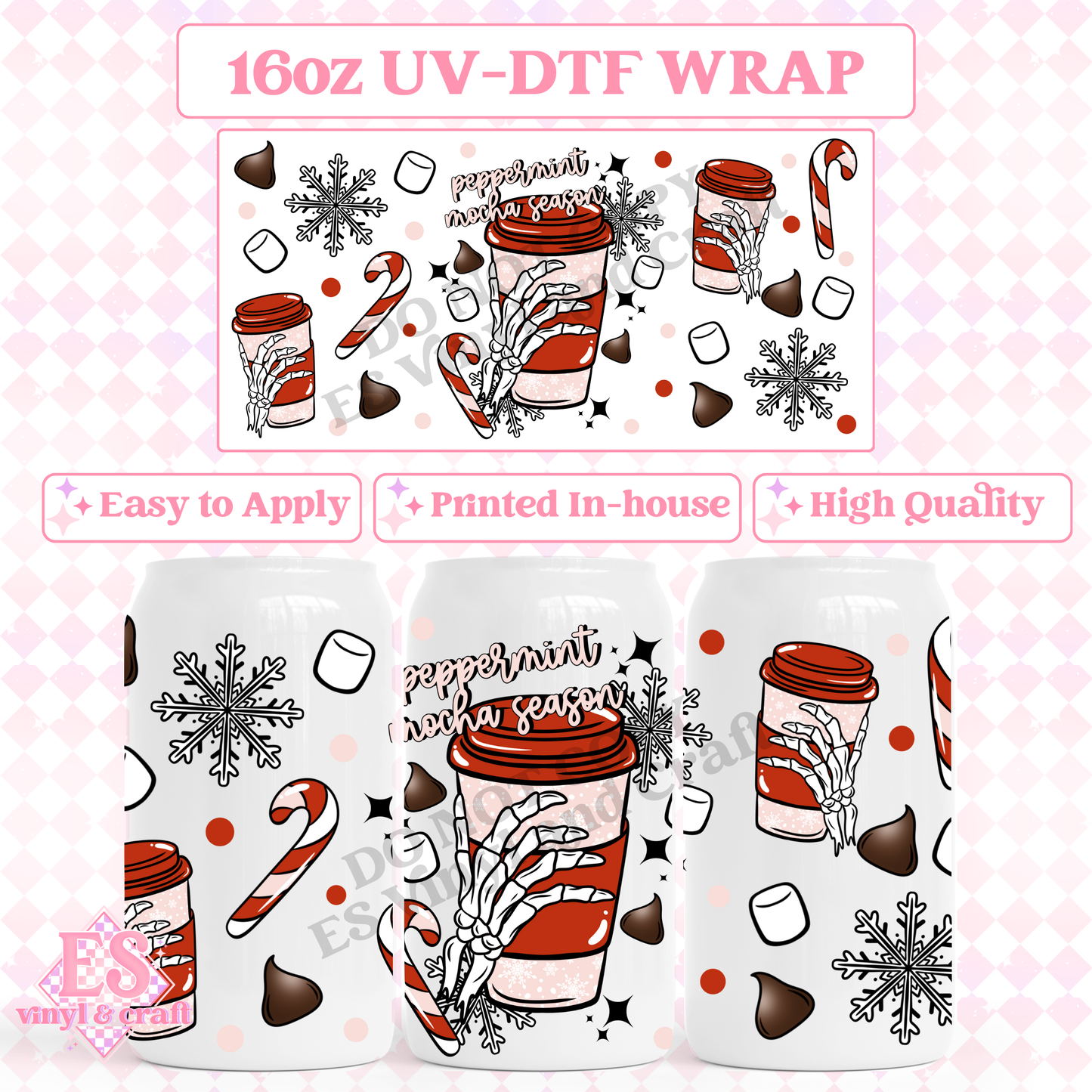 Peppermint Mocha Season - 16oz Beer Can / Libbey UV-DTF Transfer image 0