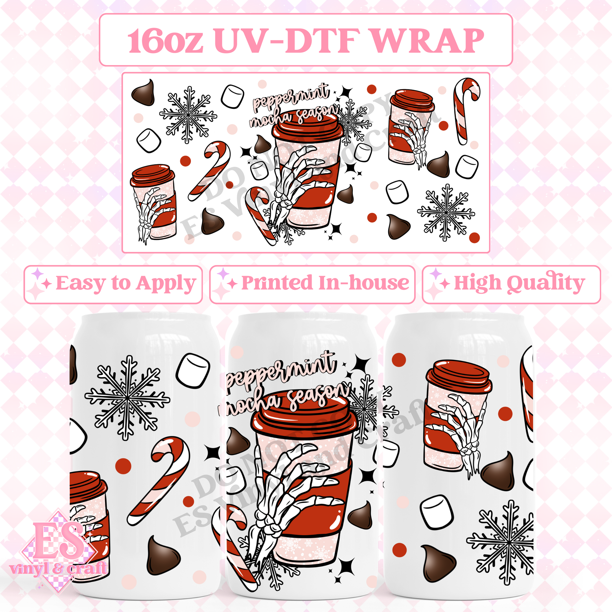 Peppermint Mocha Season - 16oz Beer Can / Libbey UV-DTF Transfer image 0