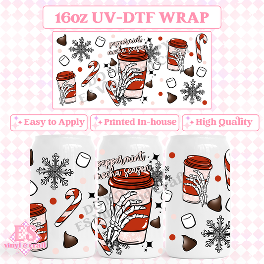 Peppermint Mocha Season - 16oz Beer Can / Libbey UV-DTF Transfer image 0