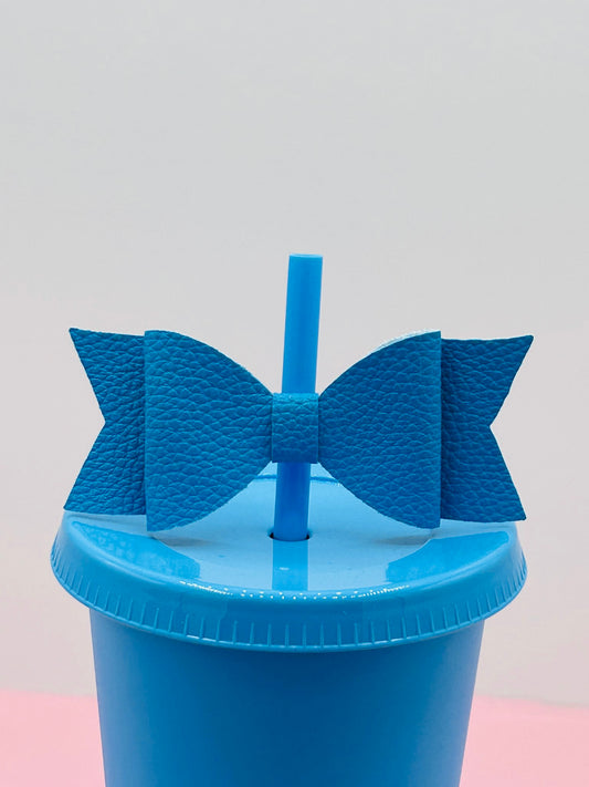 Bow Straw Topper - Faux Leather Blue image 0