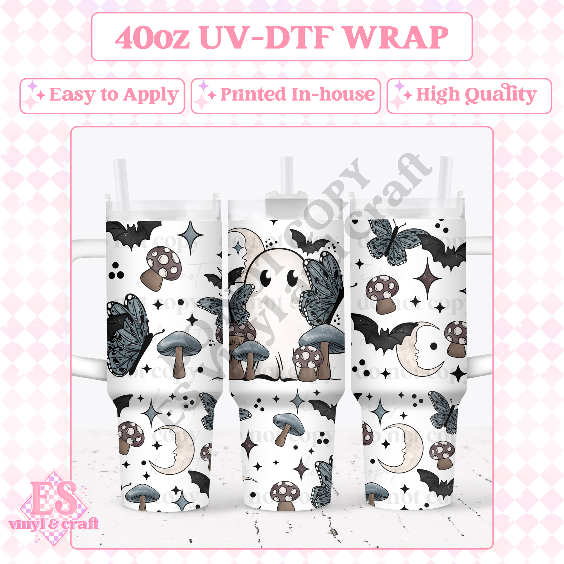 Dark Spring Ghostie - 40oz Tumbler Wraps - UV-DTF (2 Wraps - Top and Bo image 0