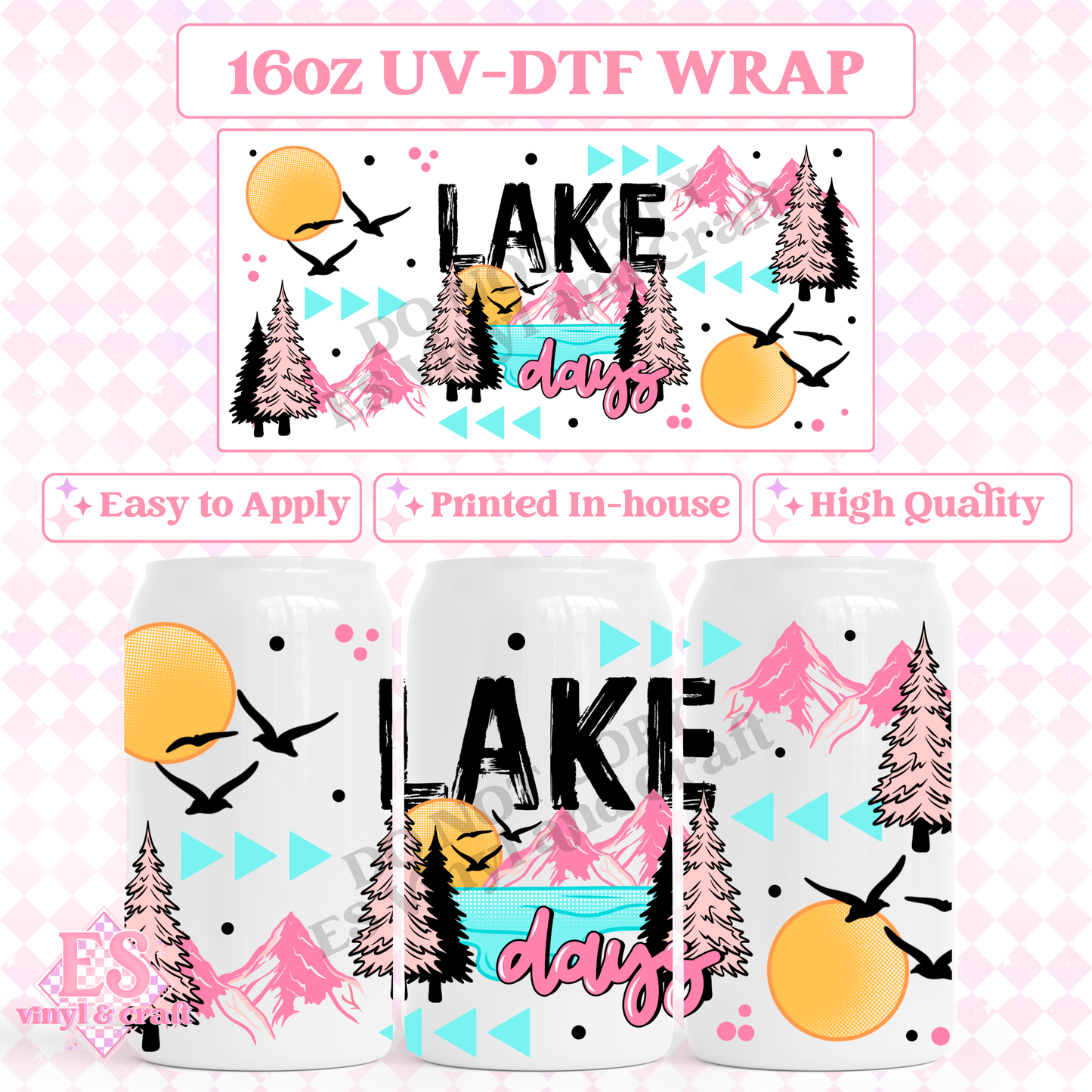 Lake Days - 16oz Beer Can / Libbey UV-DTF Transfer image 0