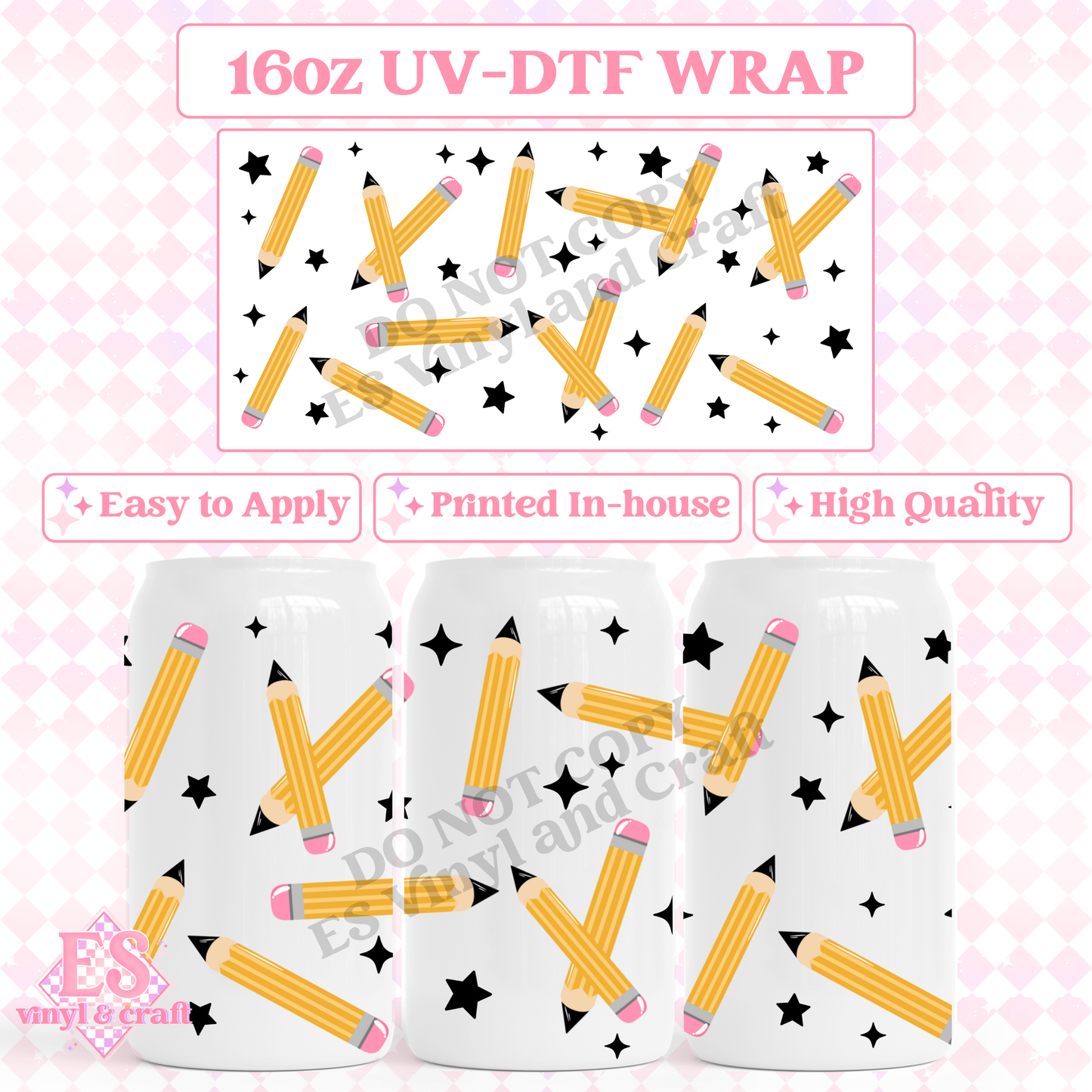 Pencils - 16oz Beer Can / Libbey UV-DTF Transfer image 0