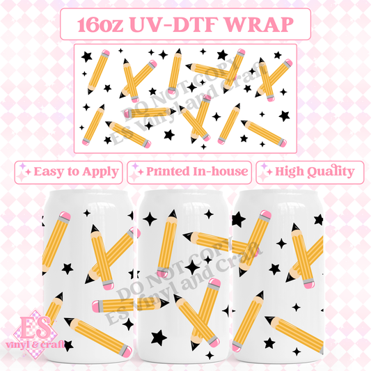 Pencils - 16oz Beer Can / Libbey UV-DTF Transfer image 0