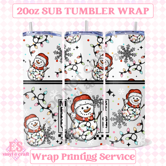 Merry and Bright Snowman - Full 20oz Tumbler Sublimation Print image 0