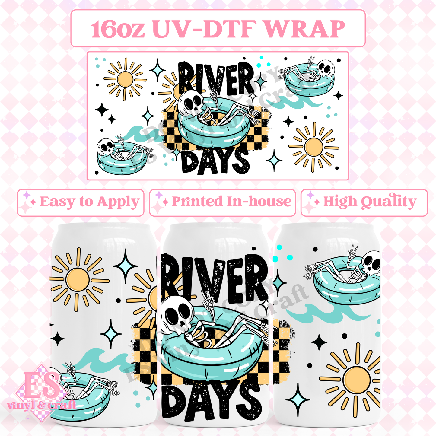 River Days Blue - 16oz Beer Can / Libbey UV-DTF Transfer image 0