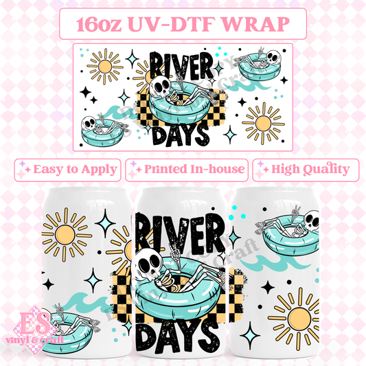 River Days Blue - 16oz Beer Can / Libbey UV-DTF Transfer image 0