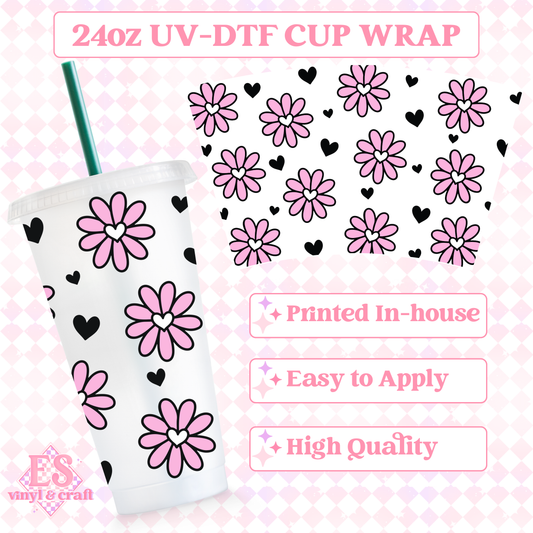 Pink Heart Flowers - UVDTF 24oz Cold Cup Wrap image 0