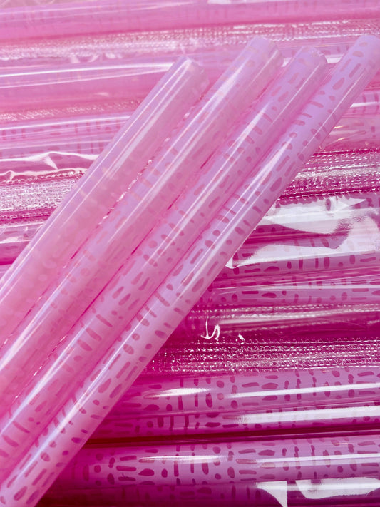 Hollow Cut Pink Pattern Clear Straw image 0
