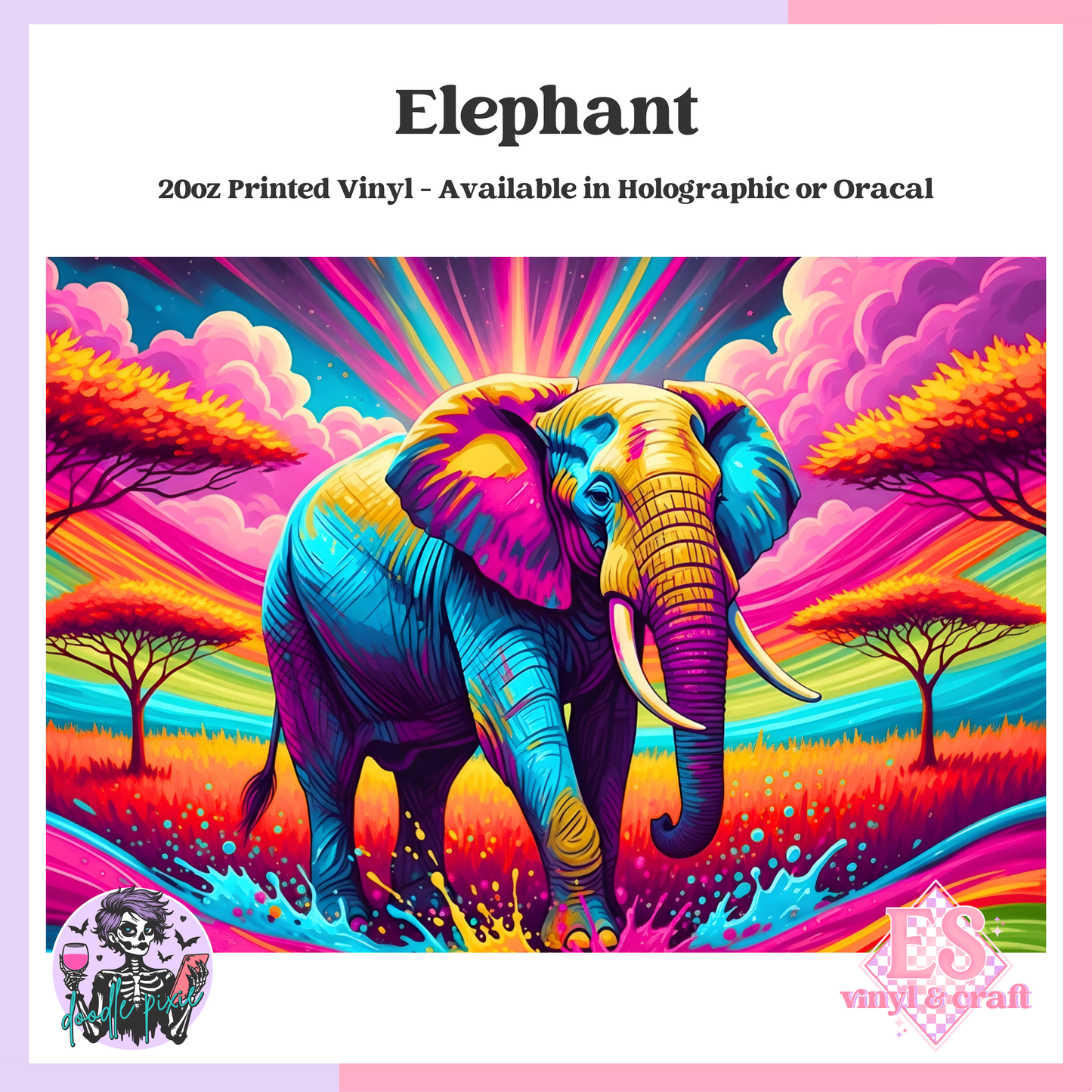 Elephant - 20oz Printed Tumbler Self Adhesive Vinyl image 0