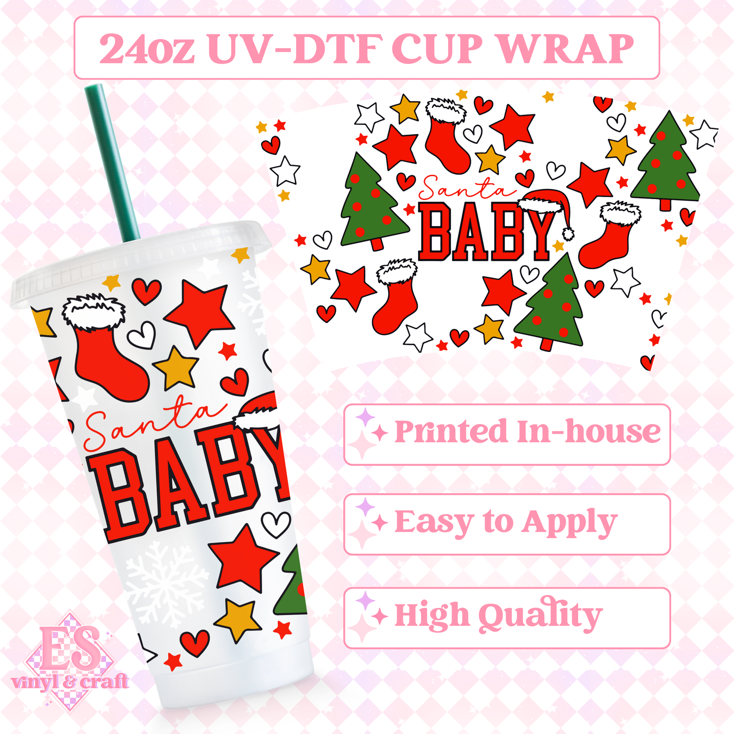Santa Baby Red - UVDTF 24oz Cold Cup Wrap image 0