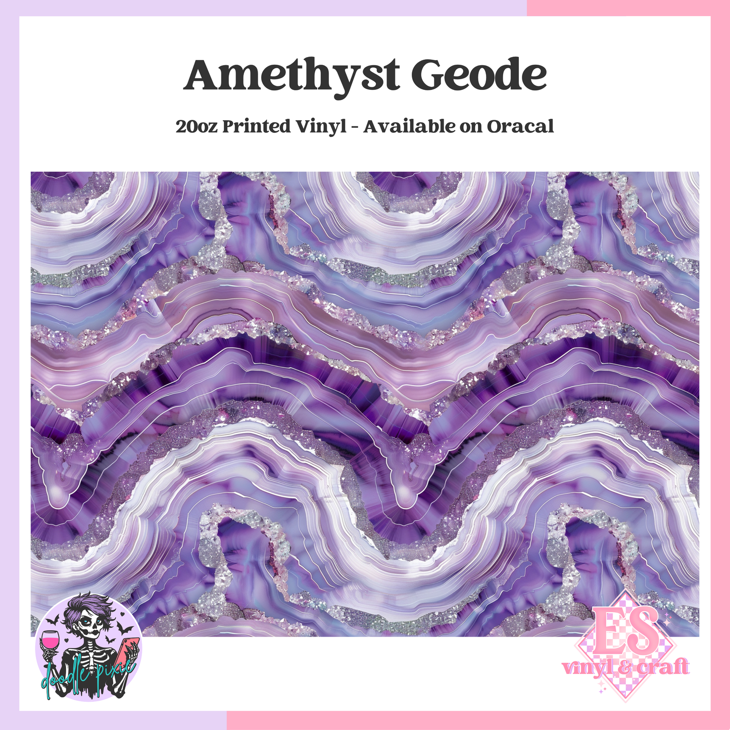 Amethyst Geode - 20oz Printed Tumbler Self Adhesive Vinyl (Oracal) image 0