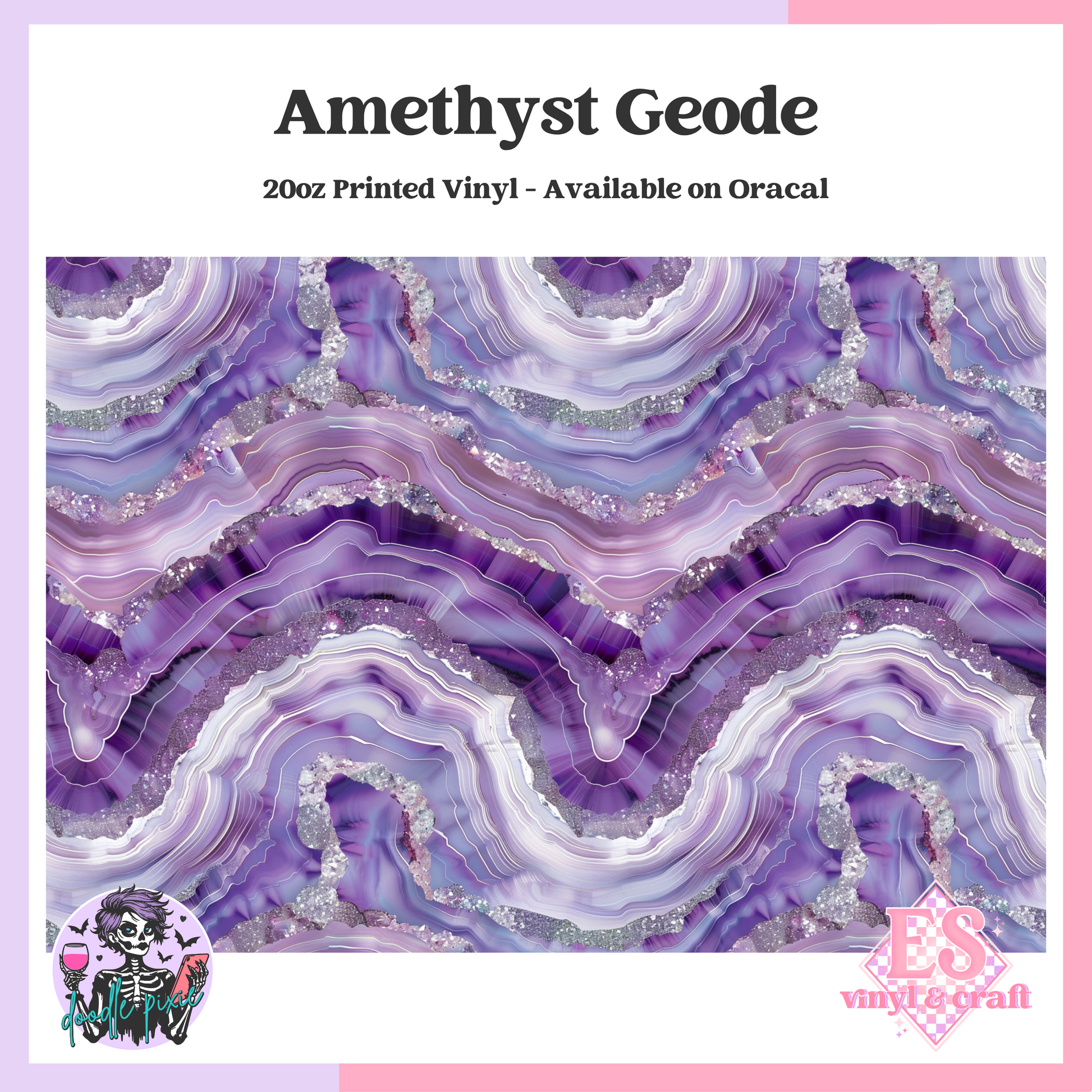 Amethyst Geode - 20oz Printed Tumbler Self Adhesive Vinyl (Oracal) image 0