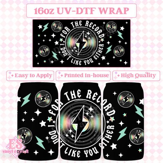 For the Record Black - 16oz Beer Can / Libbey UV-DTF Transfer image 0