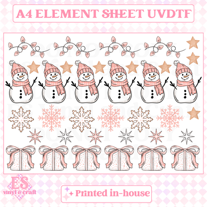 Pink Christmas Snowmen & Presents - UVDTF (A4 Sheet) 210mm x 300mm image 0