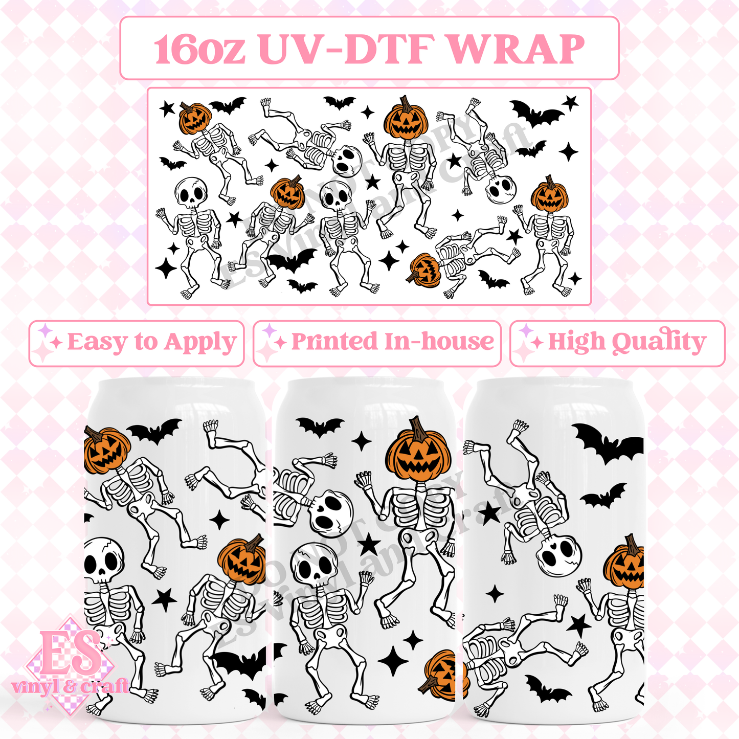 Halloween Skellies - 16oz Beer Can / Libbey UV-DTF Transfer image 0