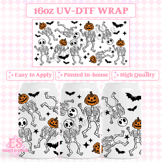 Halloween Skellies - 16oz Beer Can / Libbey UV-DTF Transfer image 0
