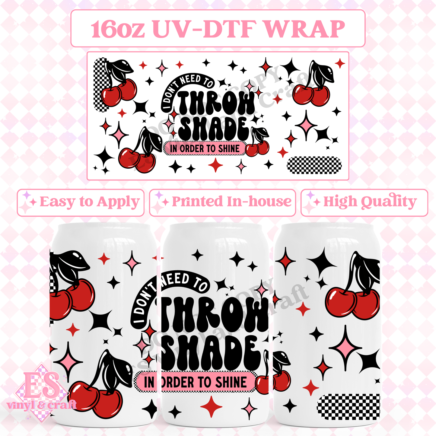 Throw Shade Cherries - 16oz Beer Can / Libbey UV-DTF Transfer image 0