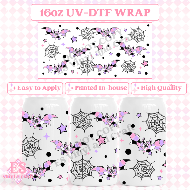 Web Bats (Black Web) - 16oz Beer Can / Libbey UV-DTF image 0