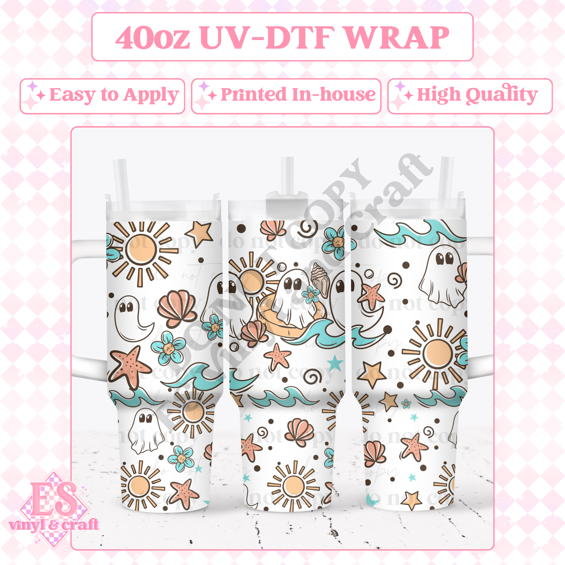 Beach Ghosts - 40oz Tumbler Wraps - UV-DTF (2 Wraps - Top and Bo image 0