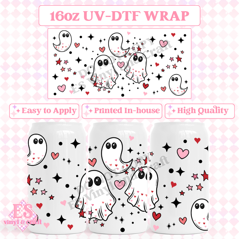 Valentine's Ghosties - 16oz Beer Can / Libbey UV-DTF Transfer image 0