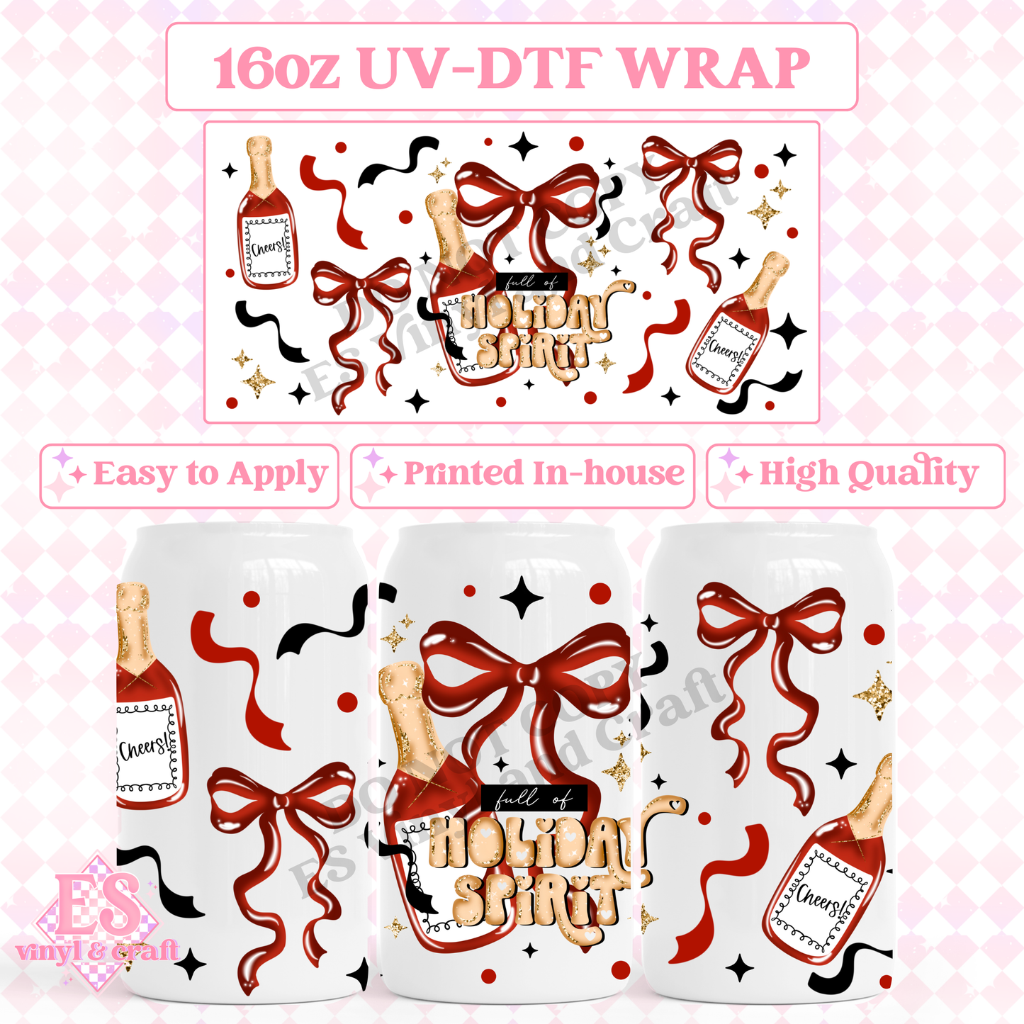 Holiday Spirit Red - 16oz Beer Can / Libbey UV-DTF image 0