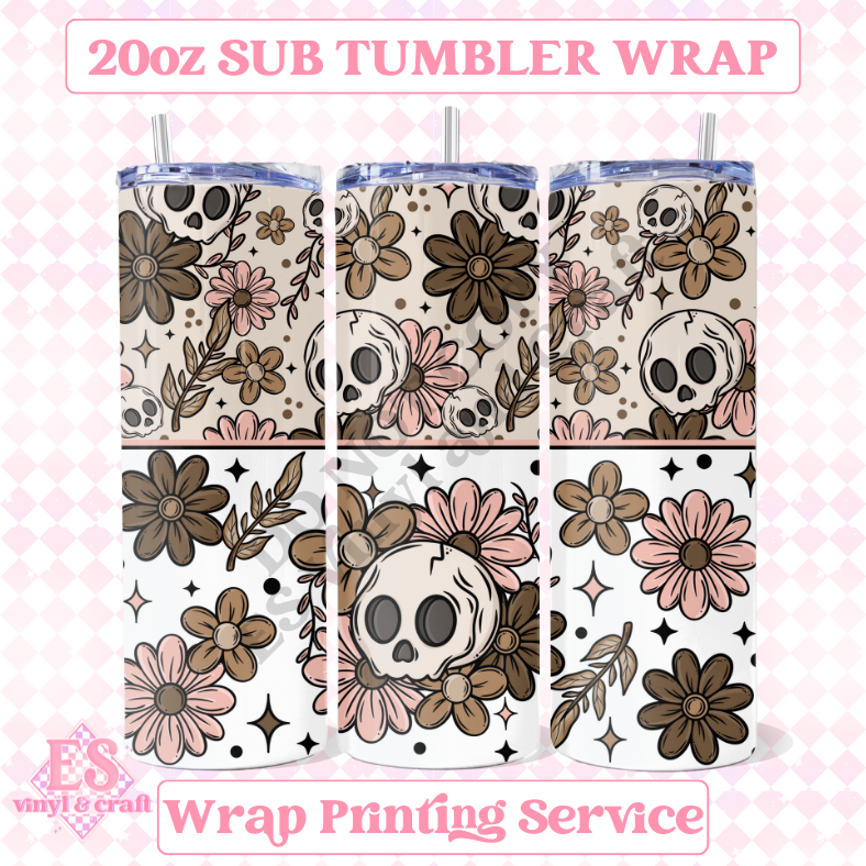 Floral Skellie - Full 20oz Tumbler Sublimation Ready Print image 0