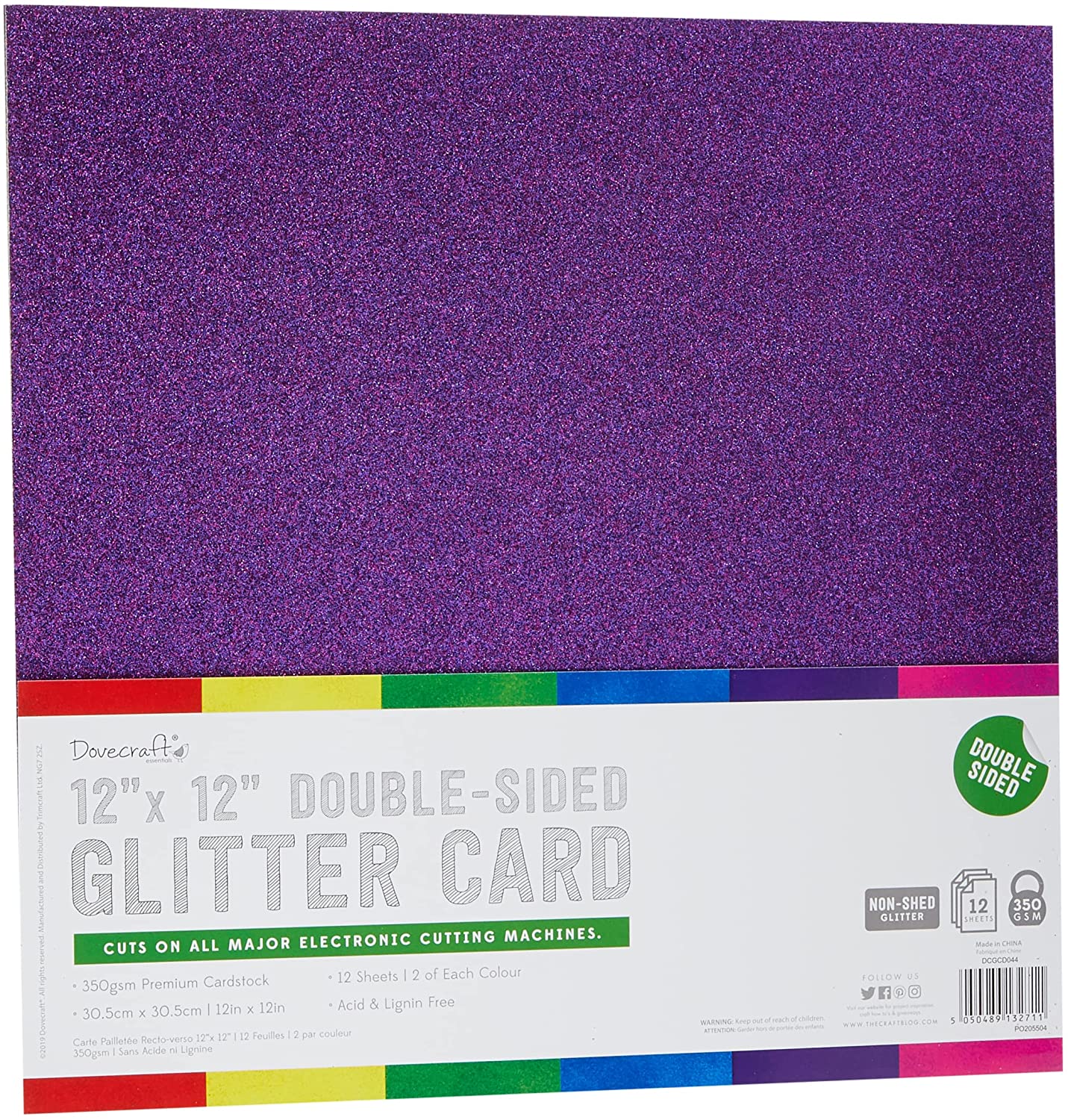 Dovecraft Essentials  12" x 12" Double Sided Glitter Bumper Pack Rainbow image 3