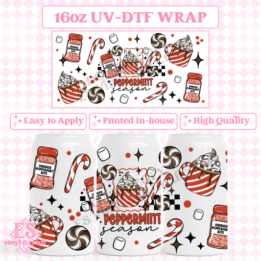 Peppermint Season - 16oz Beer Can / Libbey UV-DTF Transfer image 0