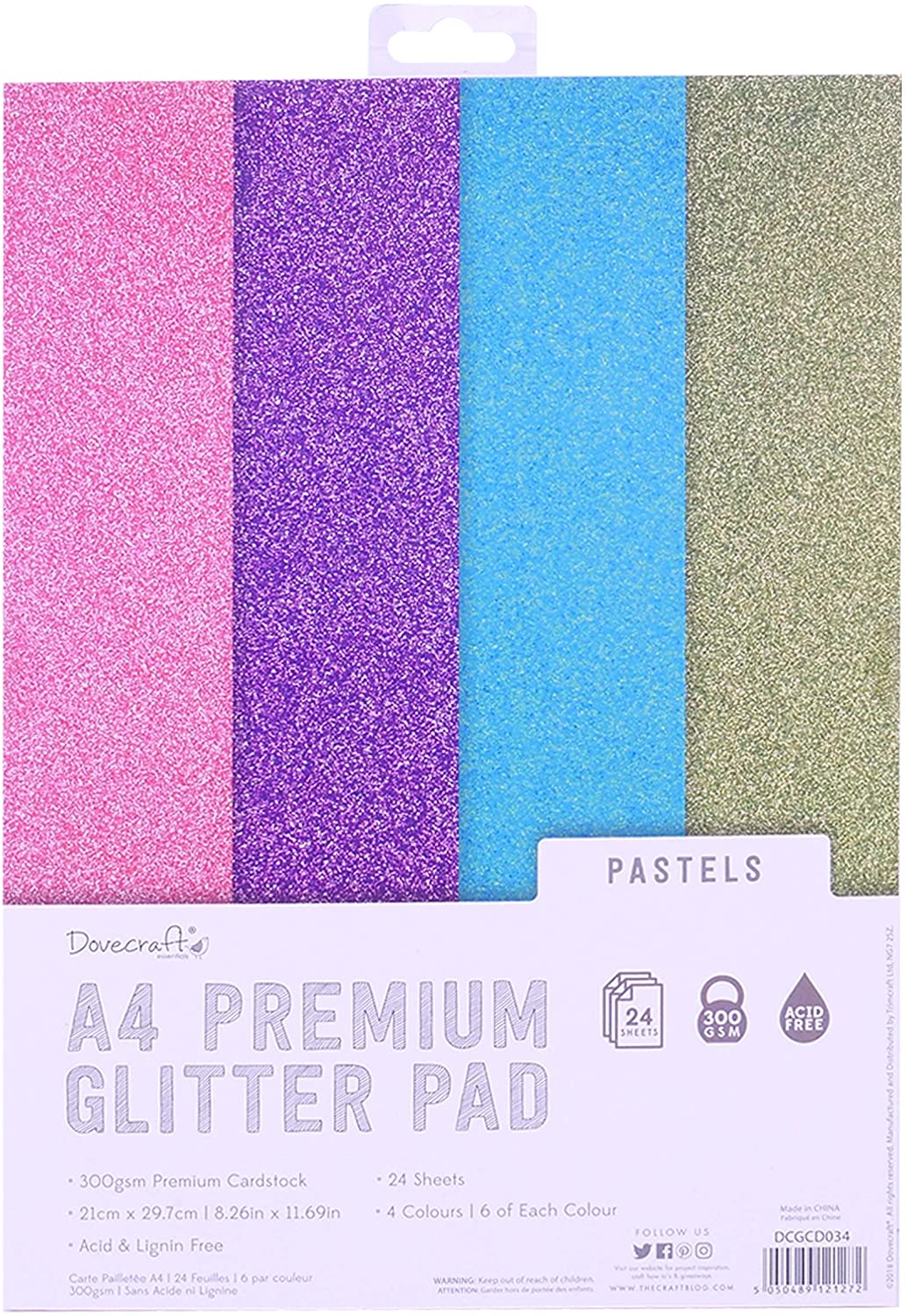 Dovecraft Glitter Card A4 Pad - Pastels 24 Sheets 300gsm image 0