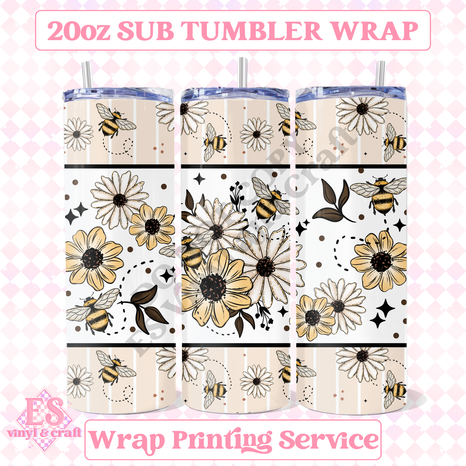 Bee Floral - Full 20oz Tumbler Sublimation Print image 0