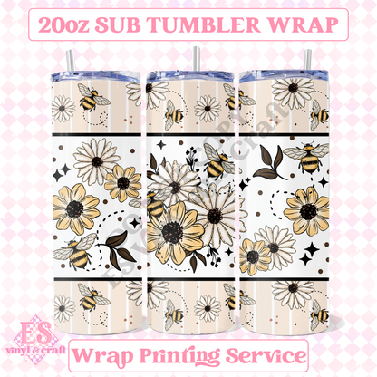 Bee Floral - Full 20oz Tumbler Sublimation Print image 0