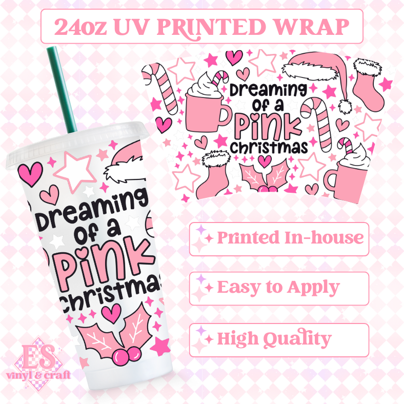 Pink Christmas - UV Printed 24oz Cold Cup Wrap image 0