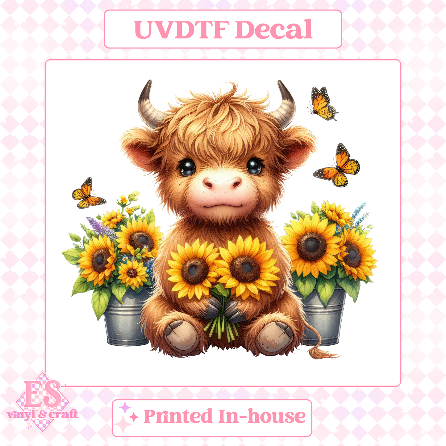 Sunflower Highland Cows - UV-DTF Decal Transfer image 4