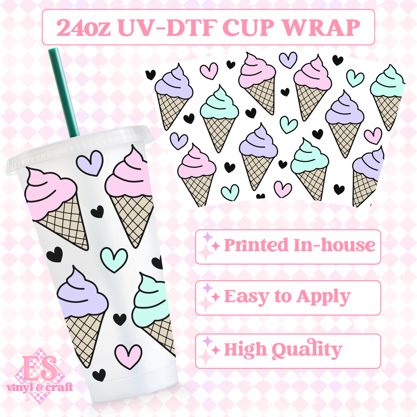 Ice Cream - UVDTF 24oz Cold Cup Wrap image 0