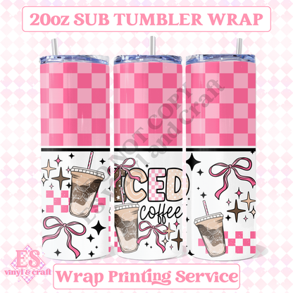 Pink Iced Coffee - Full 20oz Tumbler Sublimation Print image 0