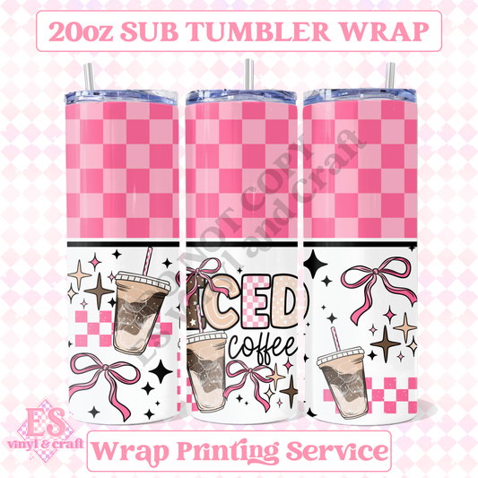 Pink Iced Coffee - Full 20oz Tumbler Sublimation Print image 0