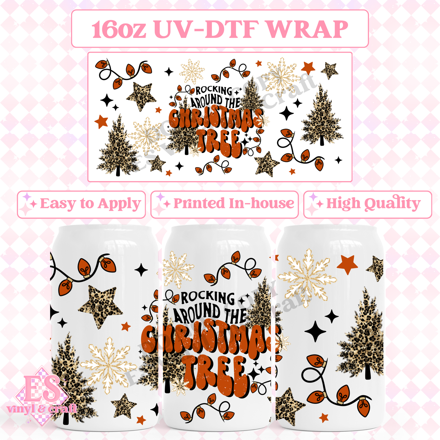 Rocking Aroung the Christmas Tree - 16oz Beer Can / Libbey UV-DTF Transfer image 0