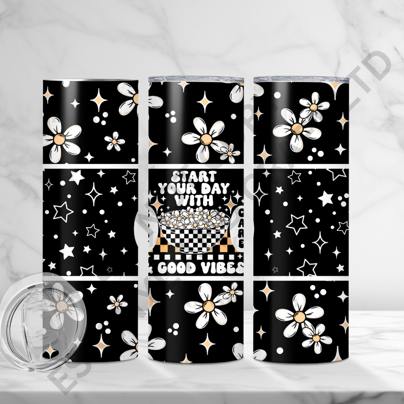 Good Vibes (Black) - Full 20oz Tumbler Sublimation Ready To Print image 0
