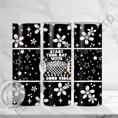 Good Vibes (Black) - Full 20oz Tumbler Sublimation Ready To Print image 0