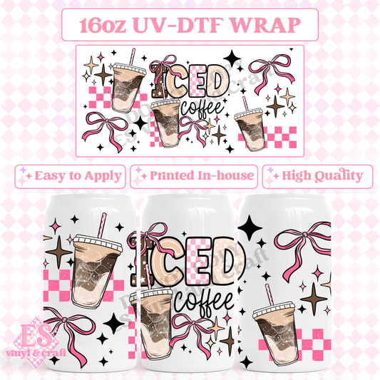 Iced Coffee Pink - 16oz Beer Can / Libbey UV-DTF Transfer image 0