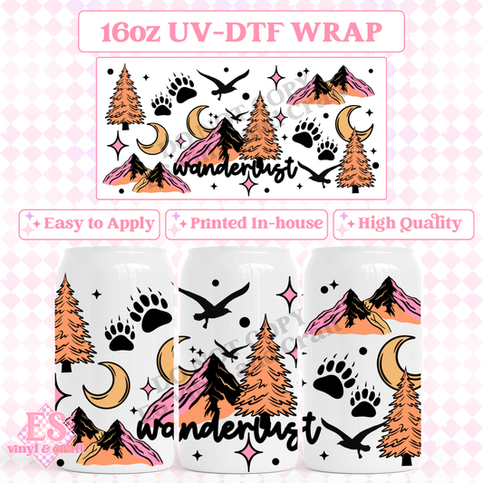 Wanderlust - 16oz Beer Can / Libbey UV-DTF Transfer image 0