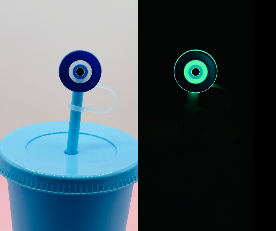Straw Topper - Glow in the Dark Evil Eye Blue image 0