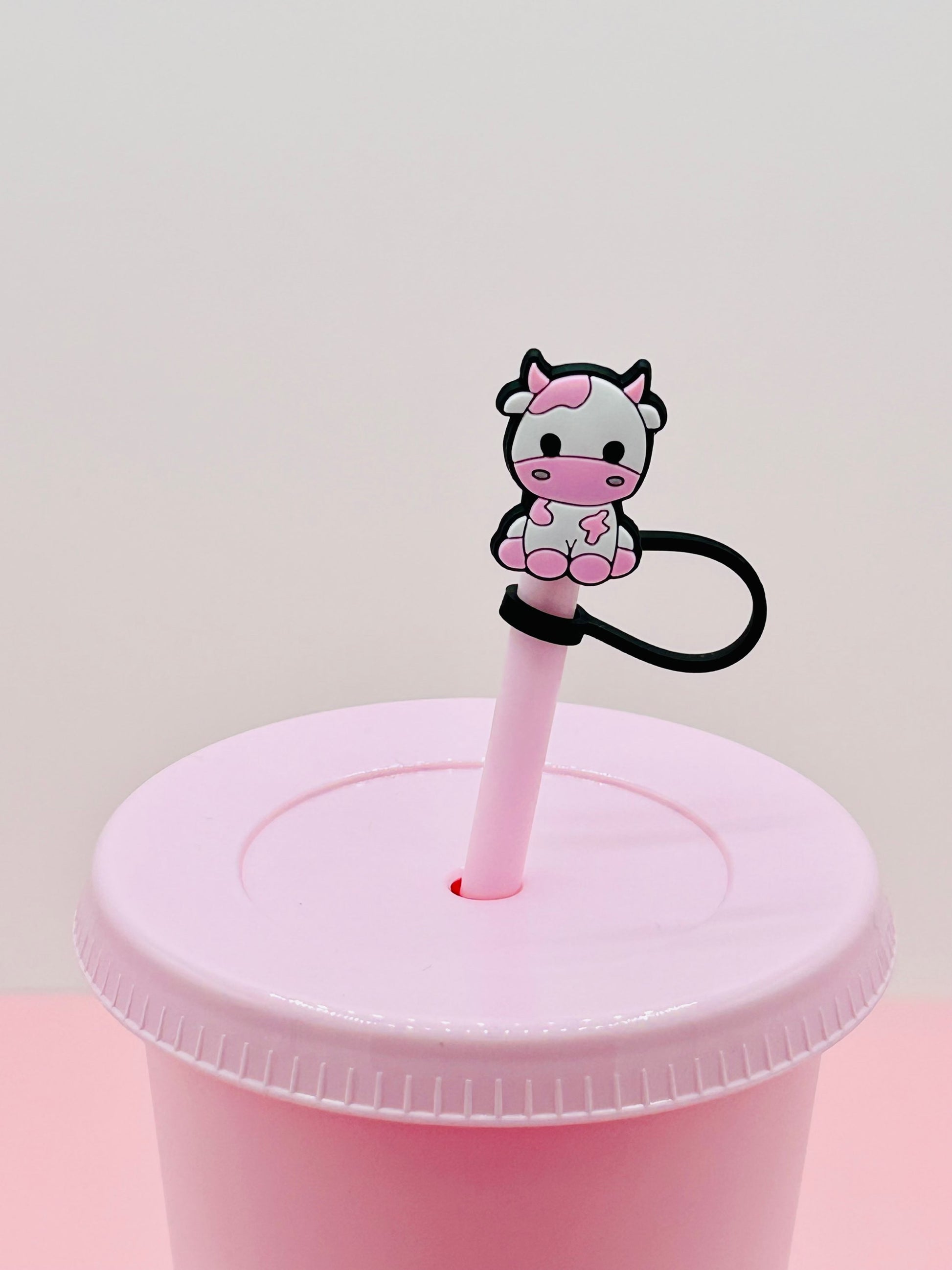 Straw Topper - Pink and White Cow image 0