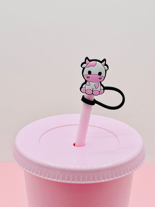 Straw Topper - Pink and White Cow image 0