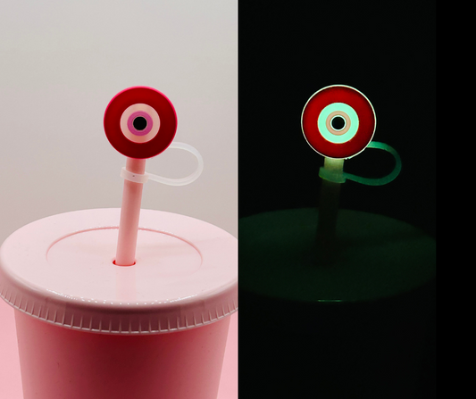 Straw Topper - Glow in the Dark Evil Eye Pink image 0