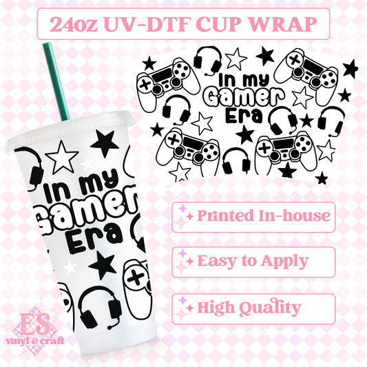 In My Gamer Era "P" Black and White - UVDTF 24oz Cold Cup Wrap image 0
