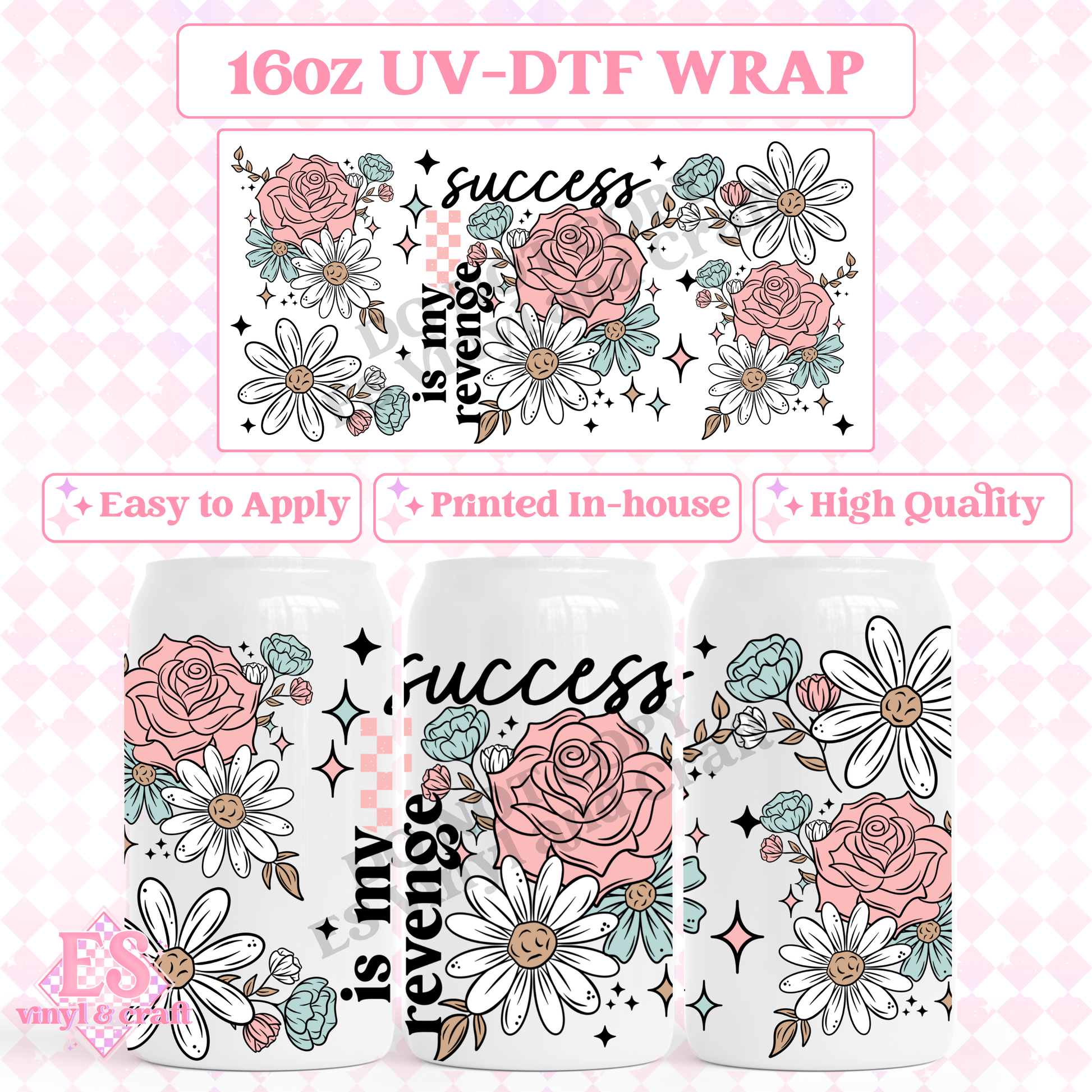 Success is my Revenge - 16oz Beer Can / Libbey UV-DTF Transfer image 0